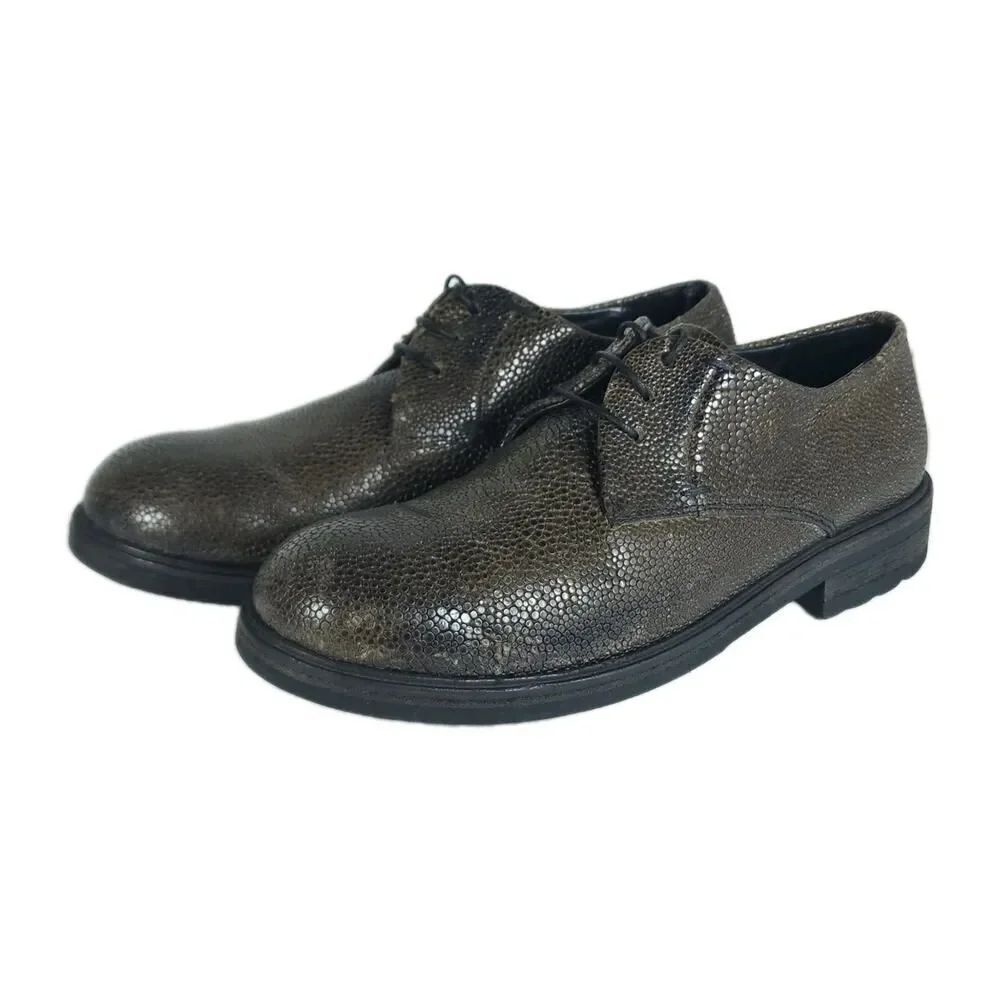 HALMANERA Women's US7-7,5 EU38 Green Leather Animal Print Lace Up Oxford Shoes